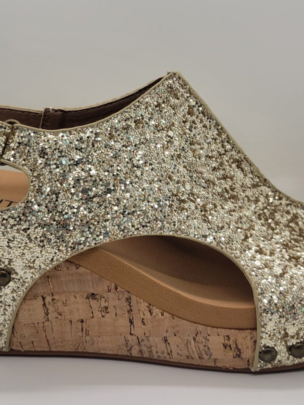 Corkys Carley Women 7 Gold Glitter Wedge Sandals Studded Platform Espadrille - Picture 10 of 14
